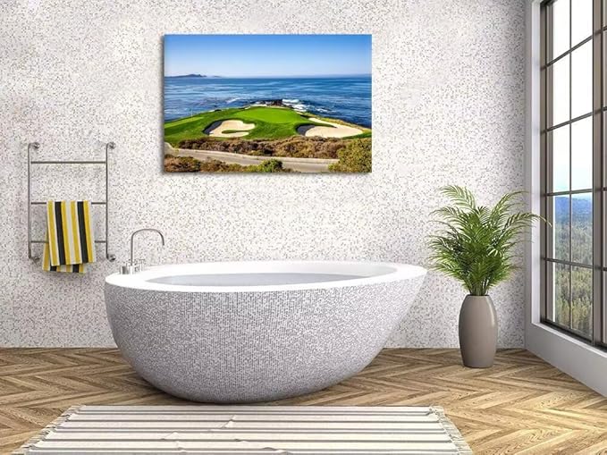 USA California Golf Course Wall Art for Living Room Bedroom Bathroom Home Decorations Golf Course Picture Poster Print on Canvas Modern Artwork Framed Ready to Hang(28''H x 44''W)