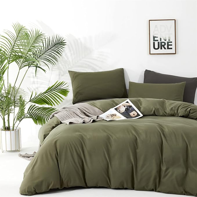 Wellboo Olive Green Comforter Sets Twin Size Solid Dark Green Bedding Comforters Cotton Plain Army Green Soft Cozy Quilts Women Men Dark Grass Green Blankets Modern Minimalist Hunter Green Comforters