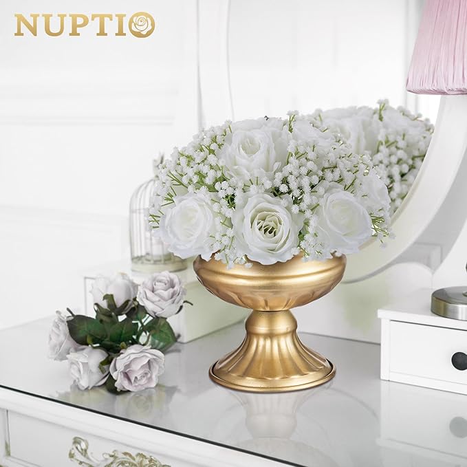 NUPTIO Baby Breath Flower Balls: 2 Pcs 8.6 inch Diameter White Artificial Rose Fake Arrangement Bouquet Wedding Centerpieces Event Party Tables Decorations