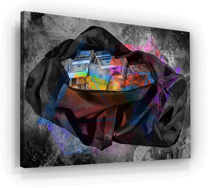 Office Motivational Canvas Print Money Bag Success Wall Decor Modern Art Dollars Decoration Motivation Entrepreneur Inspirational Pop Arts (8 x 8 in)