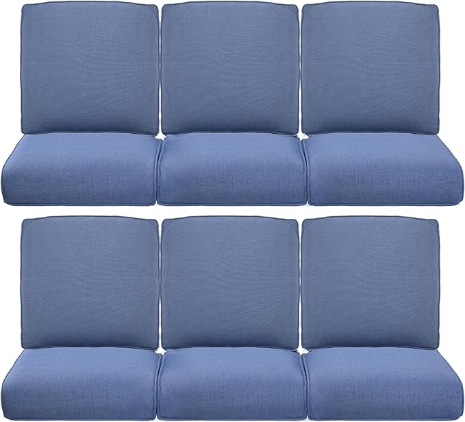 22x25/22x24 Outdoor Furniture Cushions Set of 6 - Comfortable Patio Chair Cushion for Rattan Wicker Dining Rocking Swivel Chairs Loveseat Couch L-Shape Sectional Sofa - Navy Blue/Classic