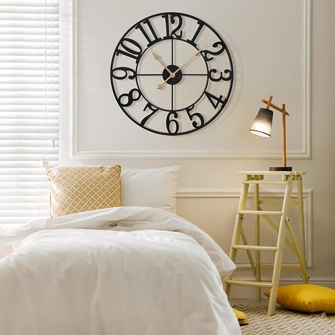 Large Wall Clock for Living Room Decor - 32 Inch Silent Non-Ticking Wall Clocks Battery Operated, Metal Vintage Retro Decorative Modern Wall Clock for Bedroom, Kitchen, Office, Farmhouse Decor