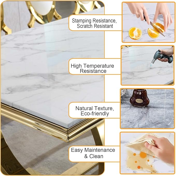 Modern Marble Coffee Table with Stainless Steel Pedestal, 47" Luxury Gold Coffee Tables for Living Room, Unique Faux Marble Cocktail Table Rectangle Funky Coffee Center Table for Living Room