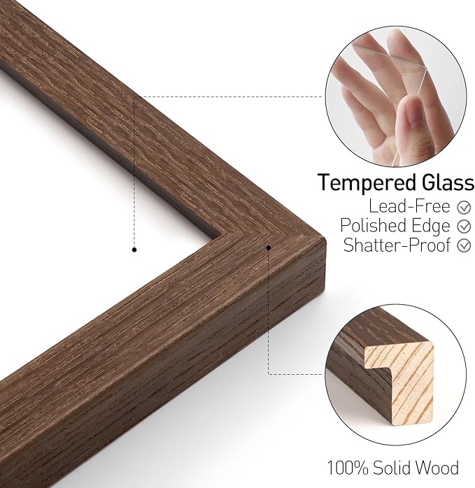 Yaetm 4x6 Picture Frame with Tempered Glass - Brown Walnut, Rustic Solid Wood Frame 4 x 6 for Photo & Art Print, Display on Tabletop or Wall Horizontally and Vertically (3 Pack, Walnut)