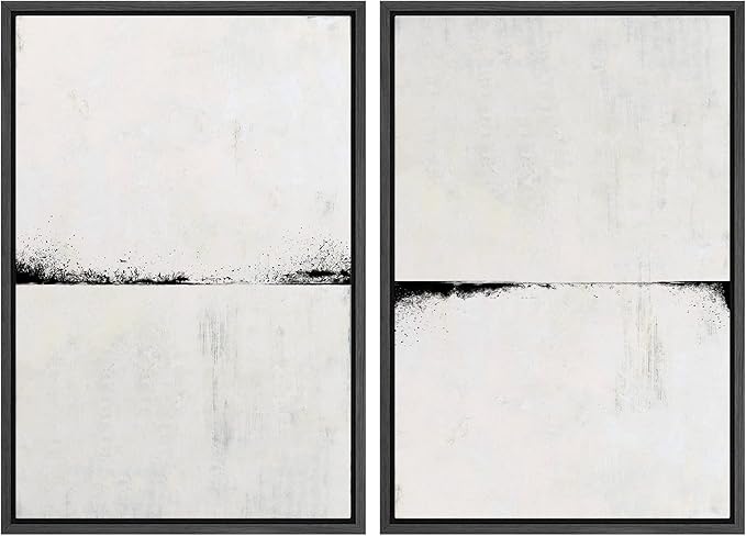 MUDECOR Framed Canvas Print Wall Art Set Black Gray Grunge Paint Stroke Landscape Abstract Shapes Illustrations Modern Art Decorative Bohemian for Living Room, Bedroom, Office - 16"x24"x2 Black