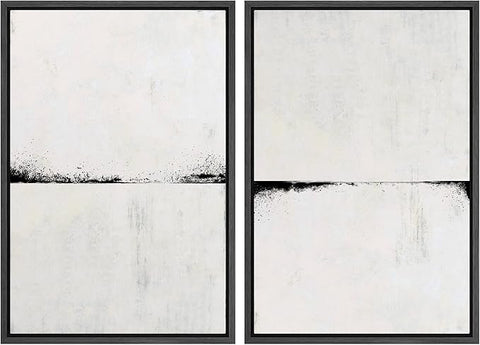 MUDECOR Framed Canvas Print Wall Art Set Black Gray Grunge Paint Stroke Landscape Abstract Shapes Illustrations Modern Art Decorative Bohemian for Living Room, Bedroom, Office - 16"x24"x2 Black