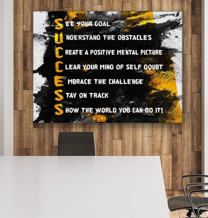 Success Ingredients Wall Art Office Decor Motivational Canvas Print Successful Quote, Inspirational Succeed Sign Goal, Obstacles, Self-Doubt (36" x 48")