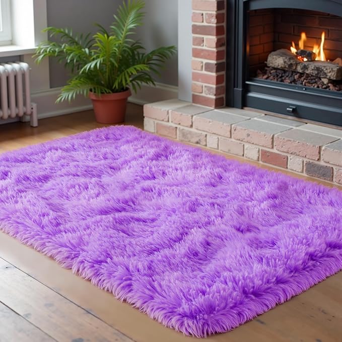 Purple Area Rugs for Bedroom Living Room, 2x3 Soft Fluffy Fuzzy Shag Plush Furry Carpet, Large Indoor Floor Mat for Kids Nursery Home Dorm Office Decor Aesthetic