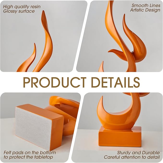 FJS Orange Decor Modern Flame Statue Decorations for Living Room, 15.3" H Resin Sculptures Home Décor Accents, Abstract Art Sculpture for Shelf Dining Room Office Coffee Table Centerpiece