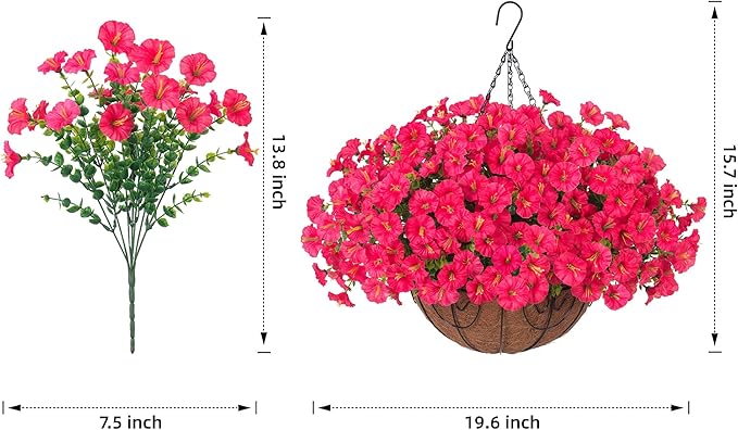 Ivydale Artificial Fake Hanging Flowers Plants in Basket for Outdoor Decoration, 12 Pcs Faux Morning Glory in Planter Realistic UV Resistant Silk Flowers for Home Porch Patio Balcony Yard Outside