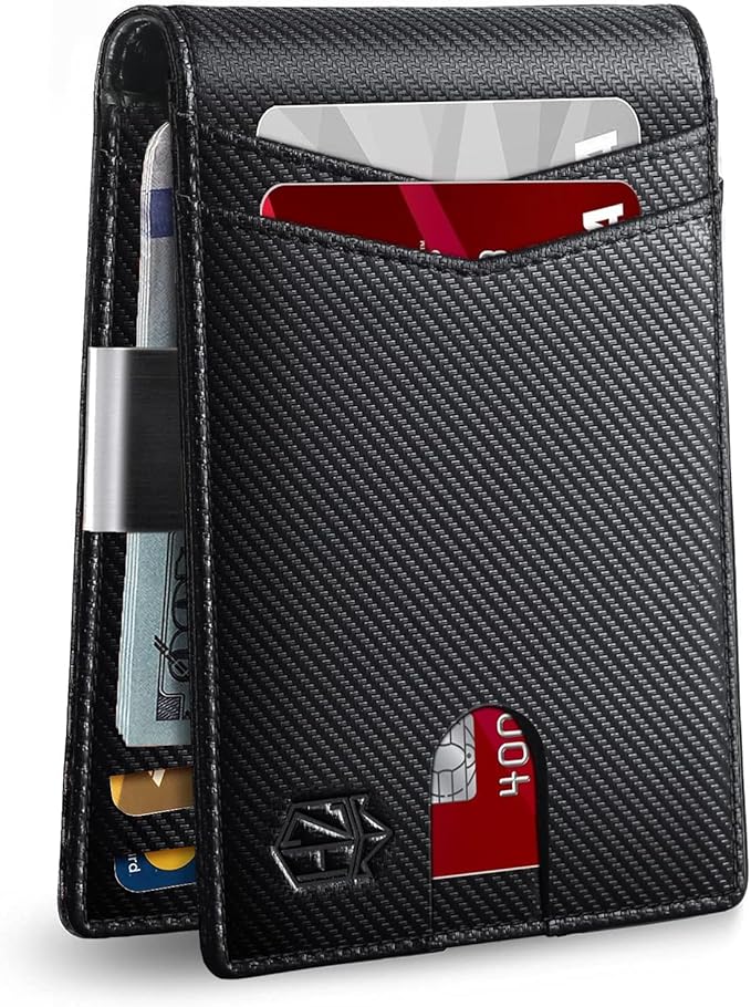 Zitahli Slim Wallet for Men Gifts 12 Card Slots ID Window With Money Clip Minimalist RFID Front Pocket Bifold Leather Small Thin Gift Box Dad Birthday Christmas Regalos Hombres