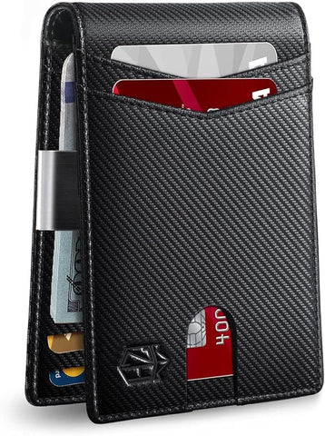 Zitahli Slim Wallet for Men Gifts 12 Card Slots ID Window With Money Clip Minimalist RFID Front Pocket Bifold Leather Small Thin Gift Box Dad Birthday Christmas Regalos Hombres