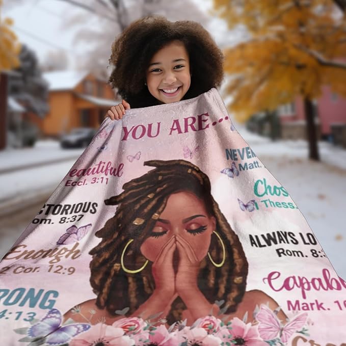 Throw Blanket, Soft Fleece Blanket with Inspirational Positive Thoughts and Quotes for Bedroom, Ideal as a Gift for Girls and Women 50x60 Inch