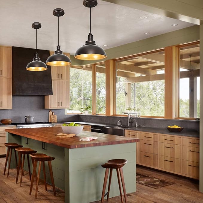 3-Pack Farmhouse Pendant Light Adjustable Pendant Lighting for Kitchen Island Industrial Hanging Barn Pendant Lights Over Island Sink Light Fixtures
