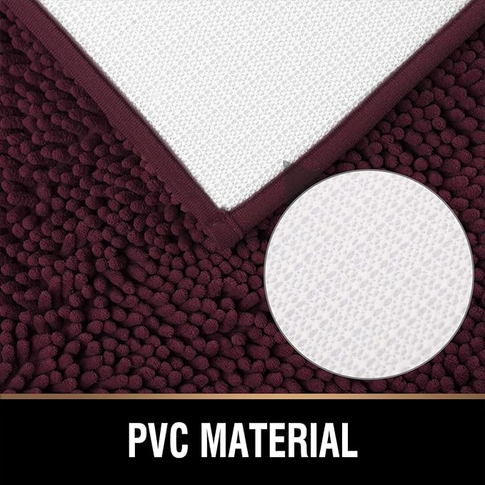 MAYSHINE Round Bath Mat Non-Slip Chenille 3 Feet Shaggy Bathroom Rugs Extra Soft and Absorbent Perfect Plush Carpet for Living Room Bedroom, Machine Wash/Dry-Burgundy