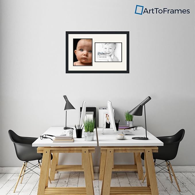 ArtToFrames Collage Photo Frame Double Mat with 2-8.5x12 Openings and Satin Black Frame