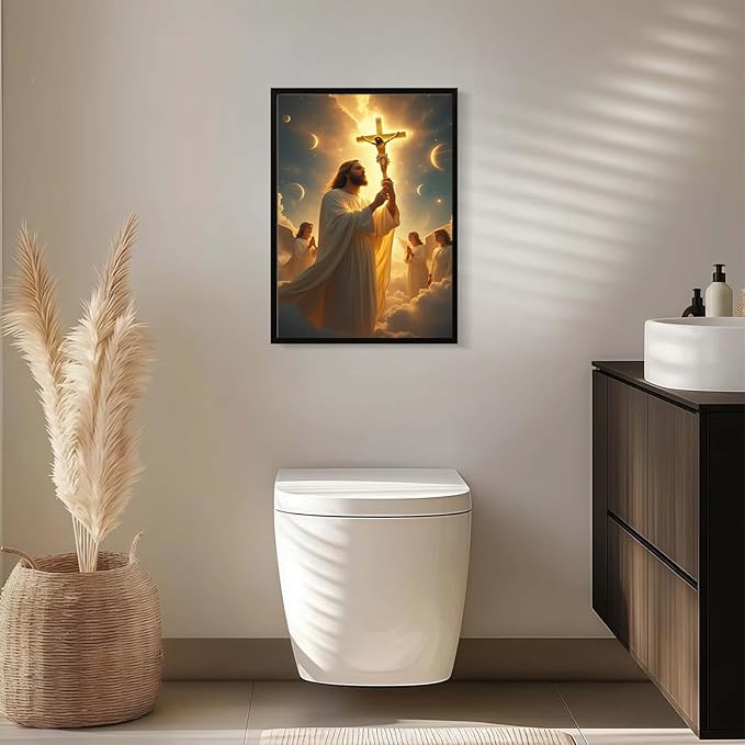 Christian Wall Art Print, Religious Scripture Biblical Decor, Faith-Based Inspirational Landscape with Cross, Digital Printed Canvas Poster for Church, Home Chapel, Prayer Room Decor