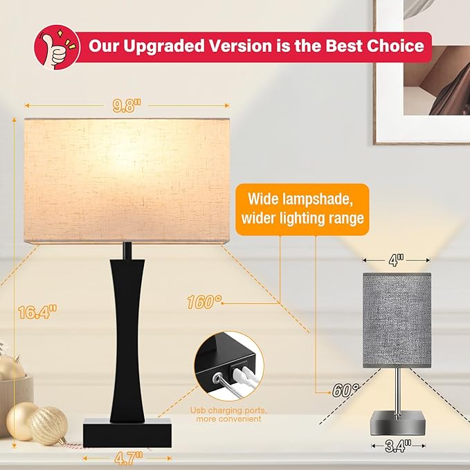Bedside Lamps for Night Stands - 3 Way Dimmable Table Lamp for Bedroom with USB C+A Ports,Modern Bedside Lamps Set of 2, Touch Lamps for Nightstands(Cream)