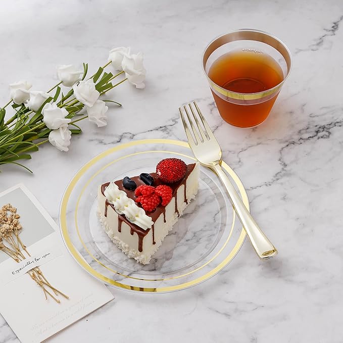 100PCS Clear Plastic Plate, Disposable Party Plates with 50 Dinner and 50 Dessert Plates, Plastic Plate for Party, Wedding and Birthday