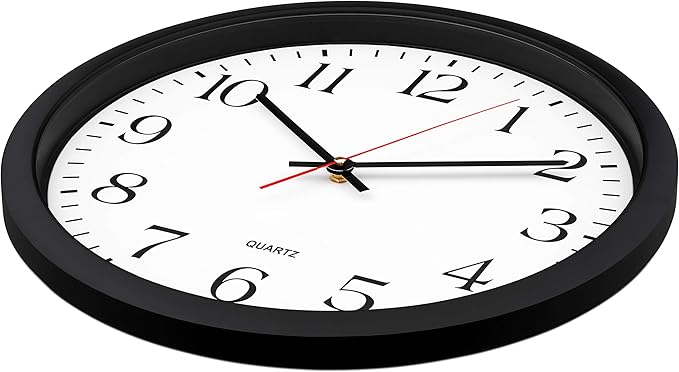 Bernhard Products Black Wall Clock, Silent Non Ticking - 16 Inch Extra Large Quality Quartz Battery Operated Round Easy to Read Home/Office/Business/Kitchen/Classroom/School Clocks