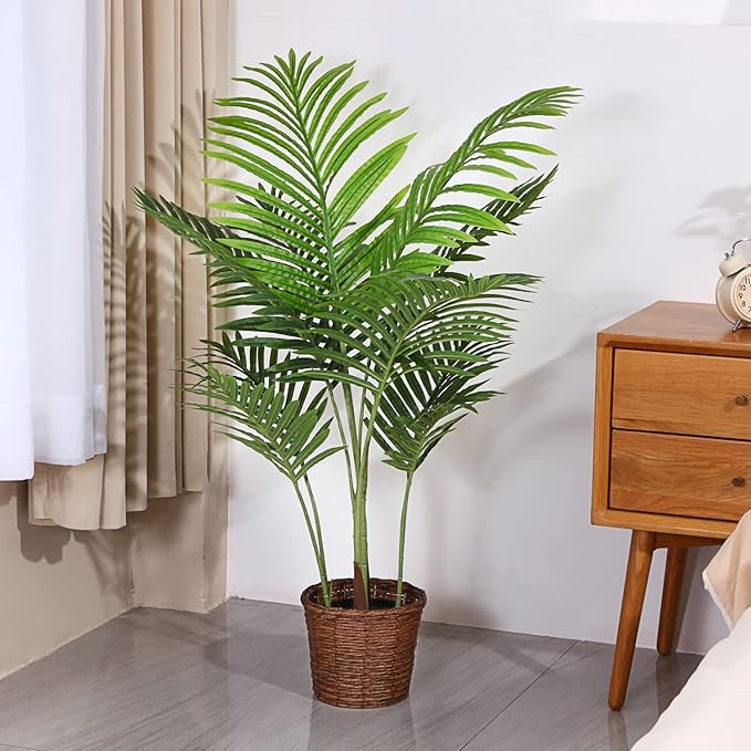 Fopamtri Artificial Areca Palm Plant 3.6 Feet Fake Palm Tree with 10 Trunks Faux Tree for Indoor Outdoor Modern Decor Feaux Dypsis Lutescens Plants in Pot for Home Office, Decor Pot is NOT Included