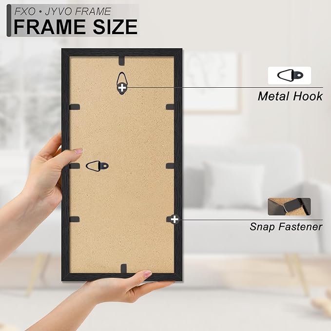 Engineered Wood 8x16 Picture Frame Set of 3, Black Frame for 8 x 16 Inch Picture Poster Photo, Light Weight 8 by 16 Frame with Wood-grain for Wall - 3 Pack/Black/8"x16"