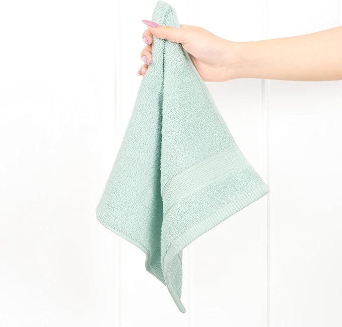 American Soft Linen Salem Washcloth Sets, 4 Piece Luxury 600 GSM 100% Cotton Washcloths for Bathroom, 13x13 inches Washrags Premium Quality Hand Face Towels, Mint