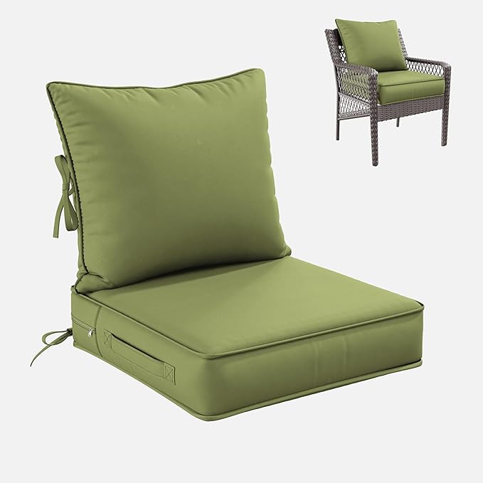 Premium Outdoor Seat Cushion Chair Cushions for Patio Furniture 19 L X 19 W X 4 H Waterproof & Fade Resistant Deep Seat and Backrest Cushion Set with Removable Covers for Chair, Sofa