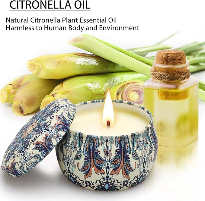 12 Pack Citronella Candles Outdoor, Natural Scented Candles for Patio, 360 Hours Lasting Soy Wax Citronella Candle Set, Summer Portable Candle Bulk for Garden, Patio, Balcony, Camping, Indoor