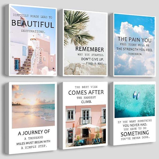 Inspirational Quotes Wall Art,Motivational Wall Art Decoration Painting, landscape Canvas Wall Art,Suitable for Library, Office,Living Room,Home Deco,Tabletop/Hanging,|6-pack 29 x 38 cm framed 5