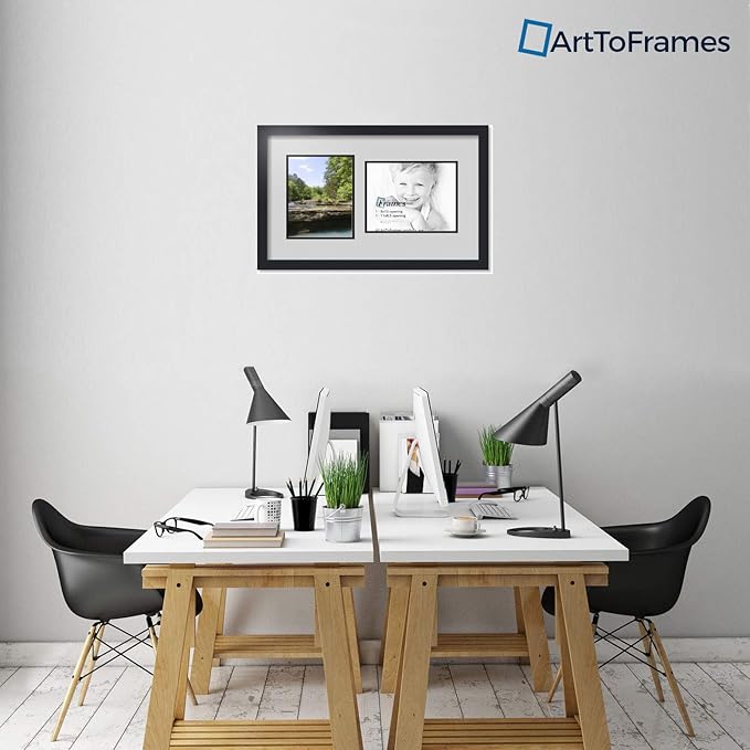 ArtToFrames Collage Photo Frame Double Mat with 1 - 8.5x11^ 8x10 Openings and Satin Black Frame