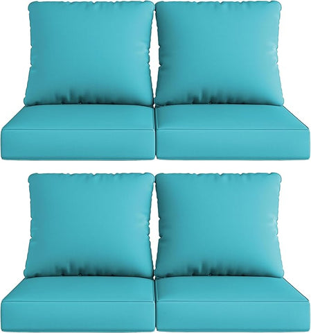 UIXE 24.5" Deep Seat Outdoor Cushion Set with Back Pillows, Patio Furniture Cushions, Sectional Sofa Bistro Chair Cushion - Teal Blue, Set of 4