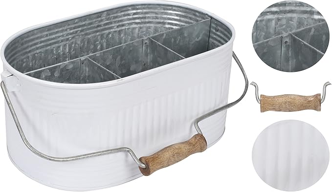 Alpha Living Home Rustic Heavy Duty Alloy Multi-Compartment Caddy - Metal Utensil Caddy Versatile All-in-One Organizer for Kitchen, Bathroom & Office Utensils, Flatware, and Accessories (White)