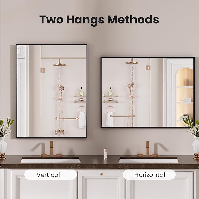 LOAAO Black Bathroom Mirror 22"X30" for Wall, Rectangle Bathroom Vanity Mirror, Hangs Vertically or Horizontally, Easy to Install, Modern Design