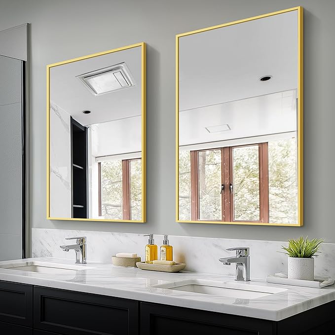 Bathroom Vanity Mirror for Wall, 2 Pack 36" x 24" Metal Framed Rectangular Bathroom Wall Mirror for Over Sink, HD Shatterproof Glass, Hangs Horizontally or Vertically(Gold)