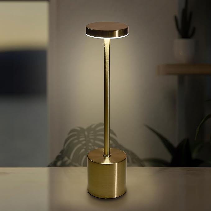 Camden Reed Table Lamp, Desk lamp, 3 Different Lighting Modes, Modern Minimal Design for Dinner/Coffee Table/Restaurant/Bedroom, Flat Gold