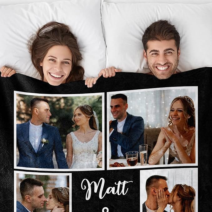 Custom Sherpa Fleece Blanket with Photos and Text - Soft Warm Fuzzy Personalized Couples Gift for Boyfriend Girlfriend - Customized Picture Blanket for Birthday Anniversary Christmas