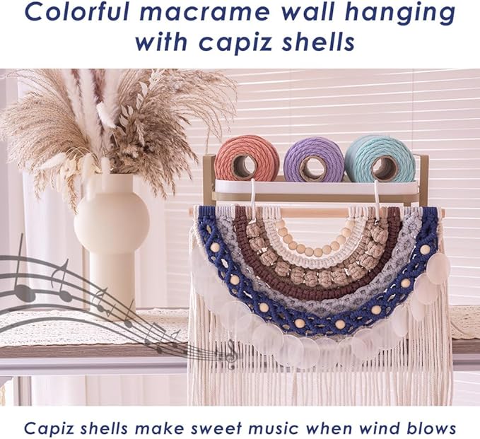 Remmdan Boho Macrame Wall Hanging: Colorful Macrame Decor with Capiz Shells, Bohemian Wall Art Decoration for Living Room Bedroom, Farmhouse, Apartment