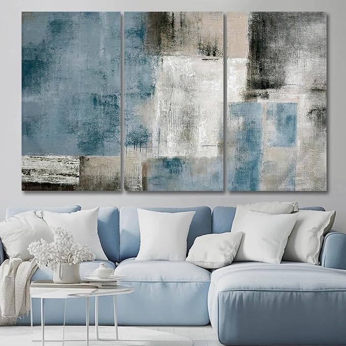 SDYA Home Decor Black And White Wall Art Navy Blue Wall Pictures Large Wall Paintings Hand Painted Artwork 24"x 48"x3p