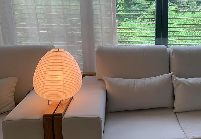 11.4inch Egg-shaped Table Lamp,Chinese Paper Lantern, Bedside Paper Lamp,Festival Decoration Lamp (White)