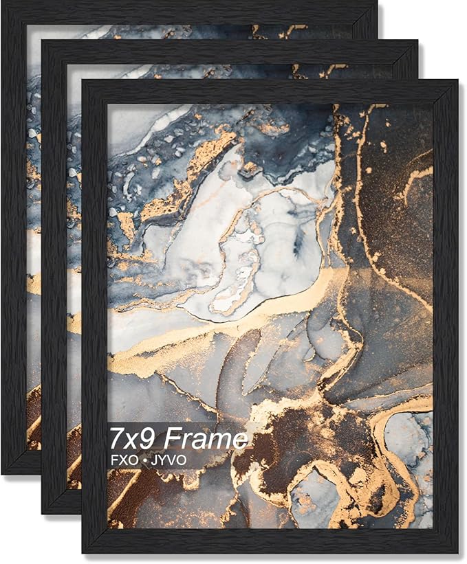 Engineered Wood 7x9 Picture Frame Set of 3, Black Frame for 7 x 9 Inch Picture Poster Photo, Light Weight 7 by 9 Frame with Wood-grain for Wall - 3 Pack/Black/7"x9"