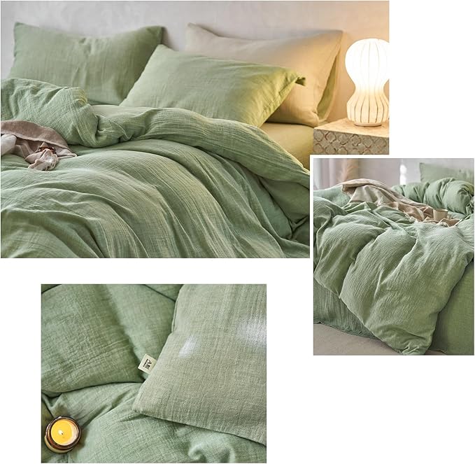 VM VOUGEMARKET Muslin Duvet Cover King Size,Breathable Linen Like Guaze Textured Bedding Comforter Cover Set 3 Pieces Minimalist Duvet Cover with 2 Pillowcases, 104"x90",Mint Green