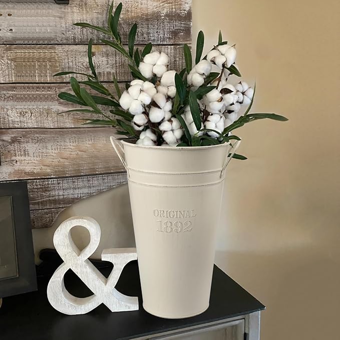 3 PCS 12 Inch Rustic Galvanized Flower Vases, Farmhouse French Buckets for Beautiful Floral Arrangements, Home Decor or Weddings and Events
