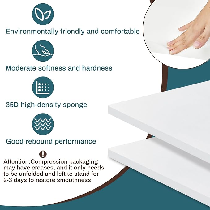 Frienda 2 Pack 1" x 24" x 24" Upholstery High Density Foam Cushion Replacement Square Cut to Size Foam Couch for Chair Couches Padding Shipping Packing DIY Cosplay Projects