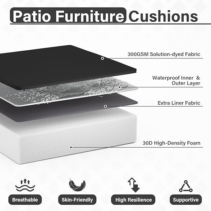 Patio Chair Cushions 18.5 X 16 X 4 Inch Waterproof Outdoor Seat Cushions for Patio Furniture, Outdoor Sofa Couch Pads with Ties & Handle, Set of 2, Black