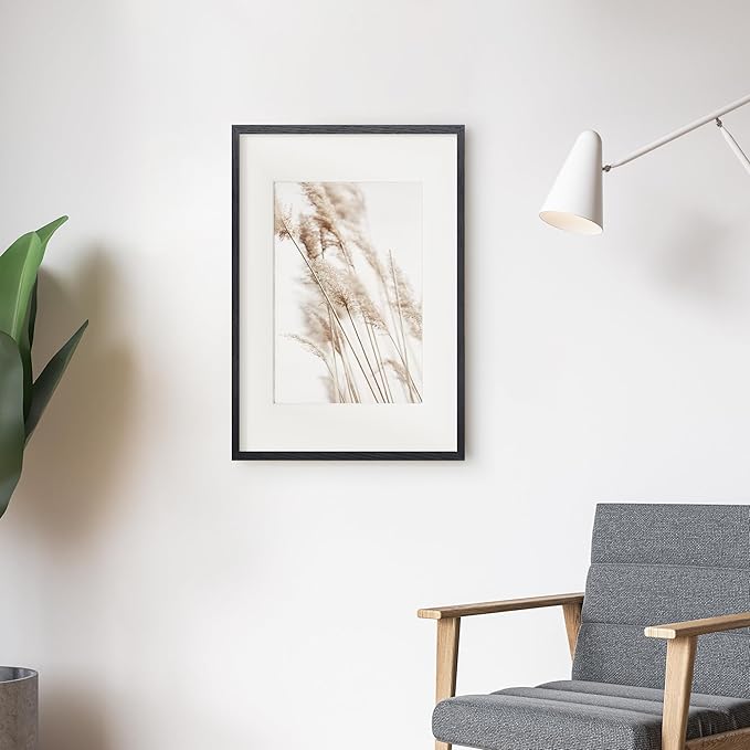 Axeman 16x24 Frame With Mat for 12x18, Solid Oak Wood Poster Frame With Tempered Glass, Picture Frame for Wall, Home Decor, Hanging Hardware Included, 2 PCs, Black