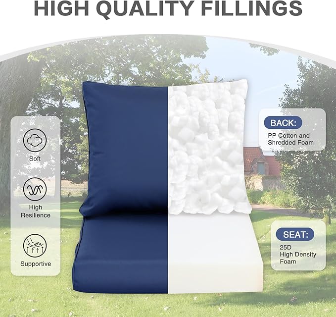 BPS 21x21 Inch Deep Seat Outdoor Cushions Set of 2, Navy Blue Fade-Resistant and Water-Resistant Patio Chair Cushions for Wicker Chairs, Sofas, Love Seats