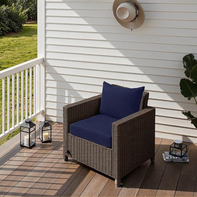 Outdoor Seat Cushion Set 24 x 24 x 4 Inch, Waterproof & Fade Resistant Patio Furniture Cushions with Removable Cover and Ties, Thick Deep Seating Pads for Outside Chair Sofa Couch, Dark Blue