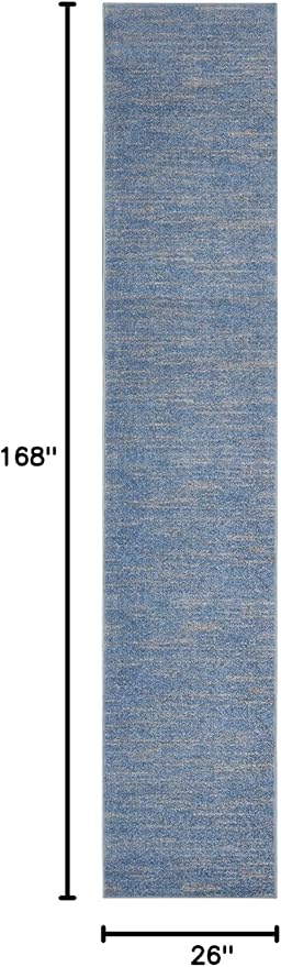 Nourison Home Essentials Solid Indoor/Outdoor Blue/Grey 2'2" x 14 Area Rug, Easy Cleaning, Non Shedding, Bed Room, Living Room, Dining Room, Deck, Patio, Backyard (2x14)