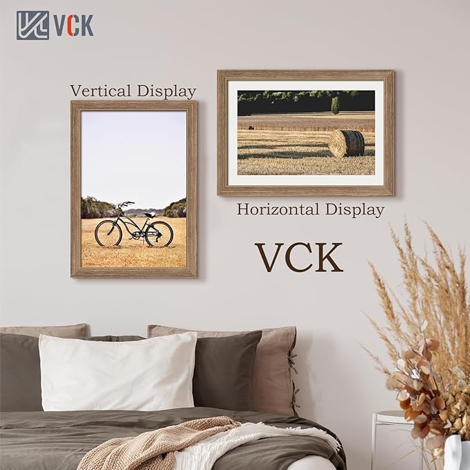 VCK 13x19 Picture Frame 5 Pack - Brown Walnut, Natural Textured Solid Wood Frame, Wall Gallery Frame